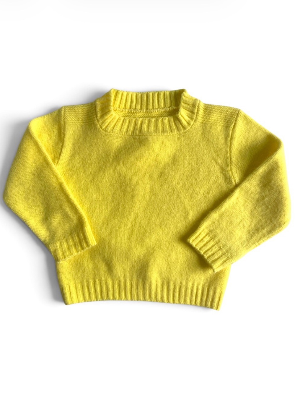 VINTAGE 80s 90s Sweater Yellow Crewneck Pullover 18 24 Months Too Long Sleeve